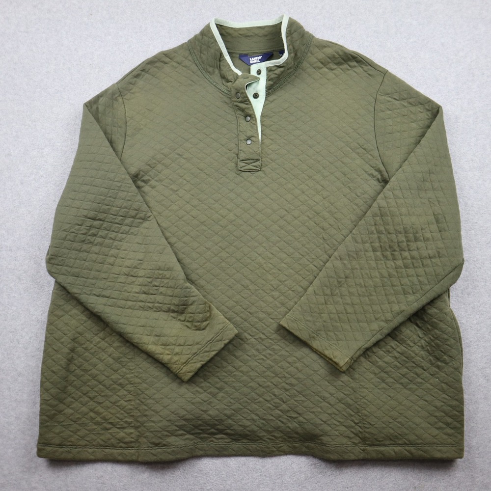 Lands' End Pullover Womens 2X Quilted Snap Mock Neck Olive Green Long Sleeve